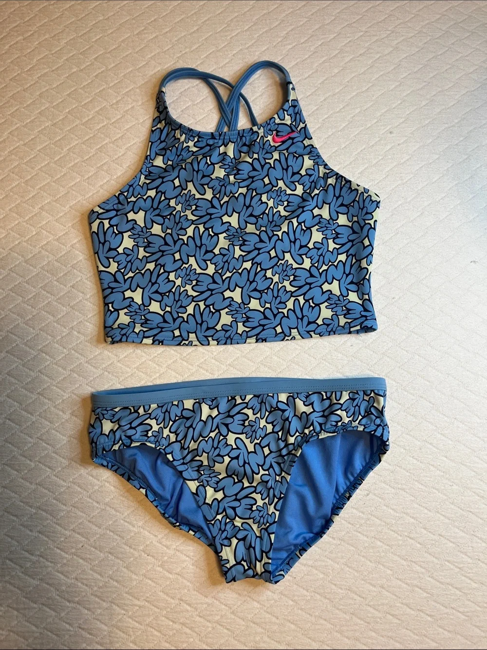 Nike Girls Blue all over bubble text Two-Piece Swim Set, youth L